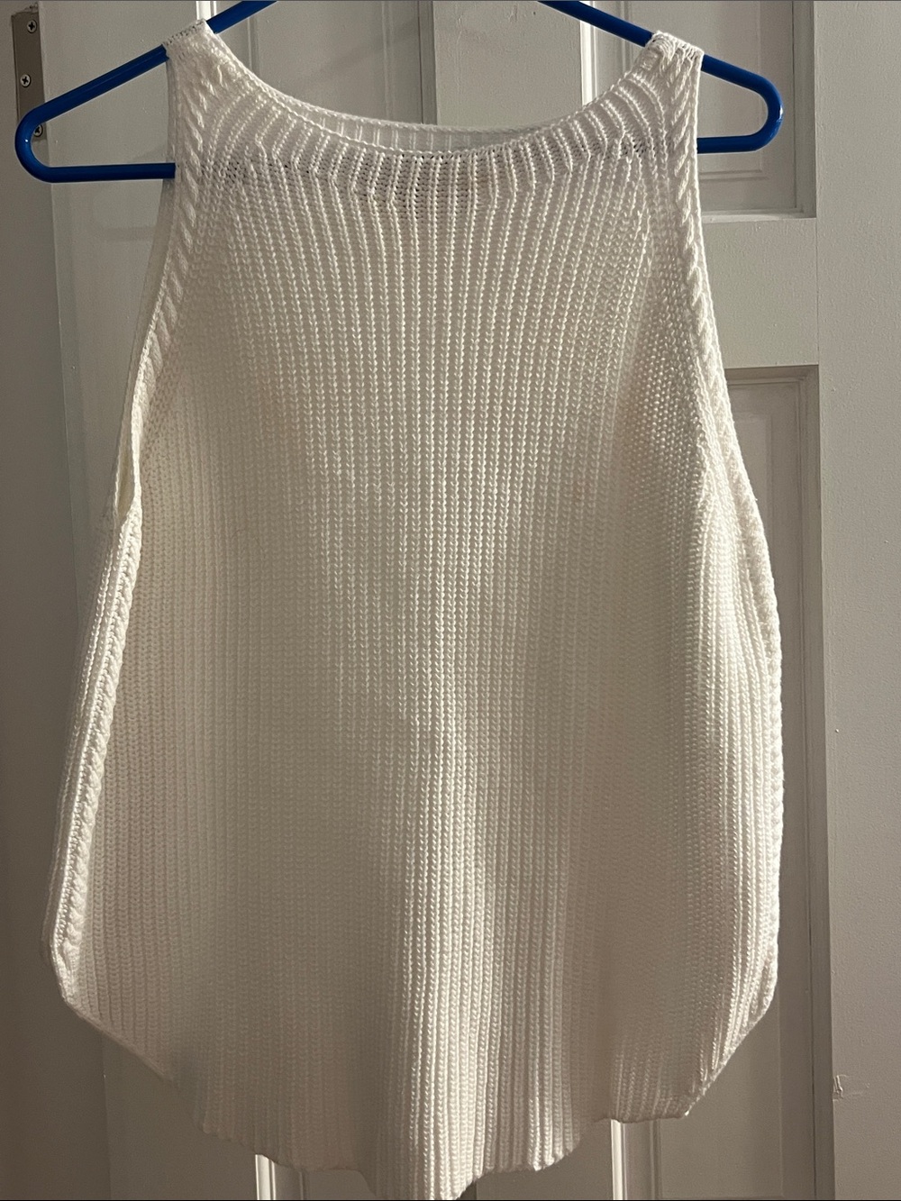 LOFT Cream Ribbed Tank with High Scoop Neck